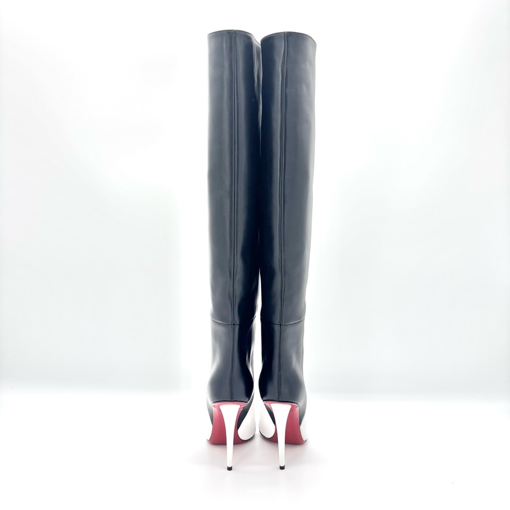 NIB Christian Louboutin Astrilarge Botta 100 Black White Pointed Toe Boots 37.5 - Picture 6 of 10